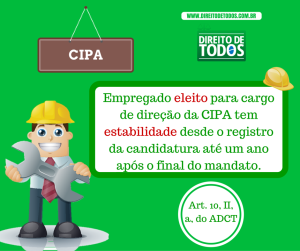 Dirigente da CIPA - Empregado eleito para cargo de direção da CIPA tem estabilidade desde o registro da candidatura até um ano após o final do mandato